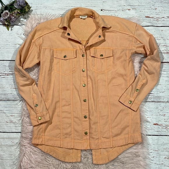 Pilcro Anthropologie Jacket Distressed Terry Shacket Utility Peach - Picture 2 of 10